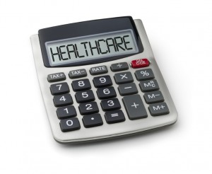 Calculator with the word healthcare on the display